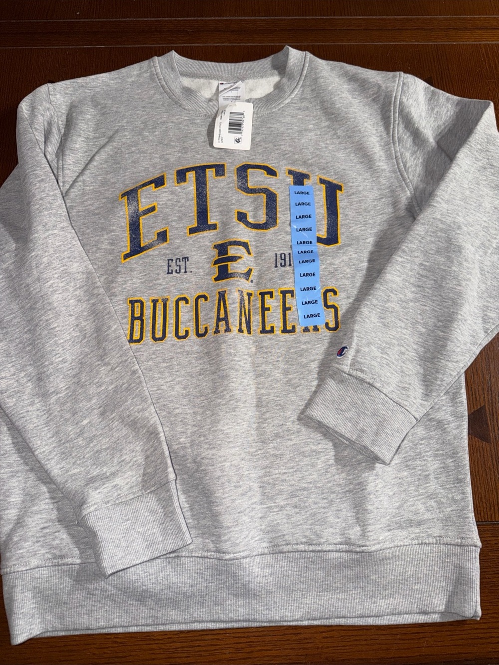 Champion Gray ETSU Buccaneers Sweatshirt with Gold & Navy Logo